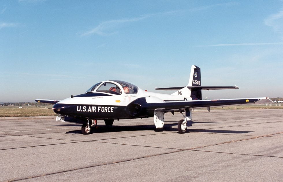 A T-37B in the classic U.S. Air Force training scheme.