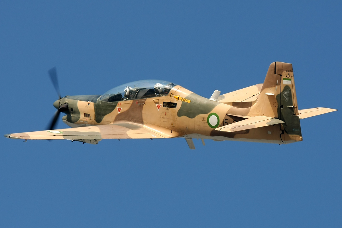 Embraer EMB-312 Tucano single-engine turboprop basic trainer in flight