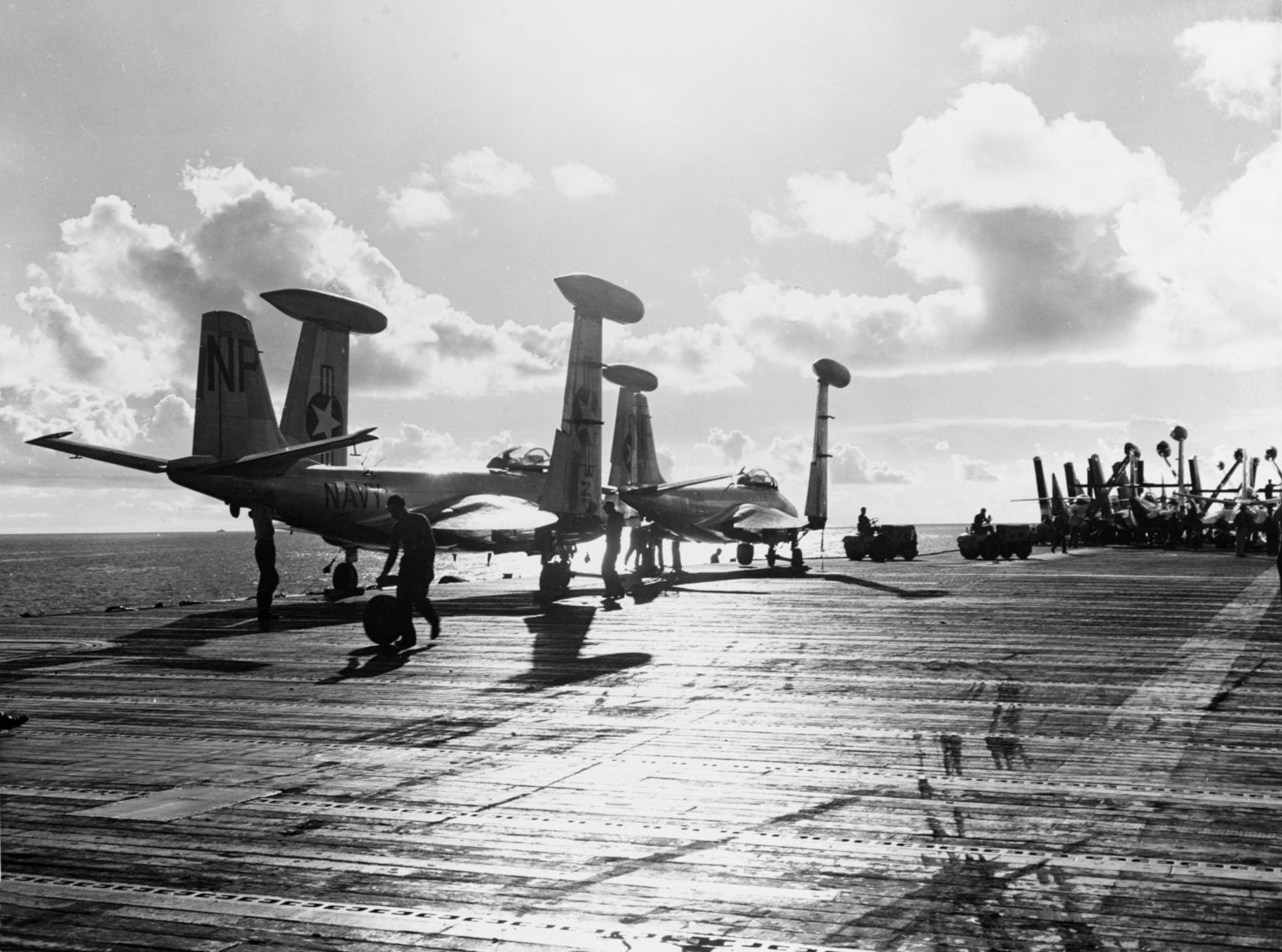 F2H-3 Banshees of VC-3 ranged on the deck of USS Hornet