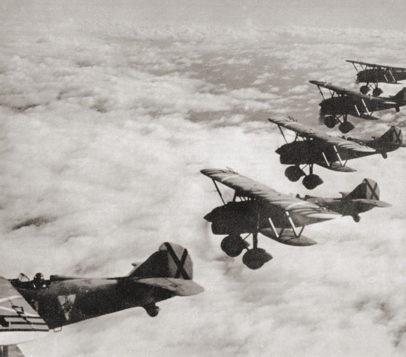 A line-up of Fiat CR.32 biplane fighters of the Regia Aeronautica