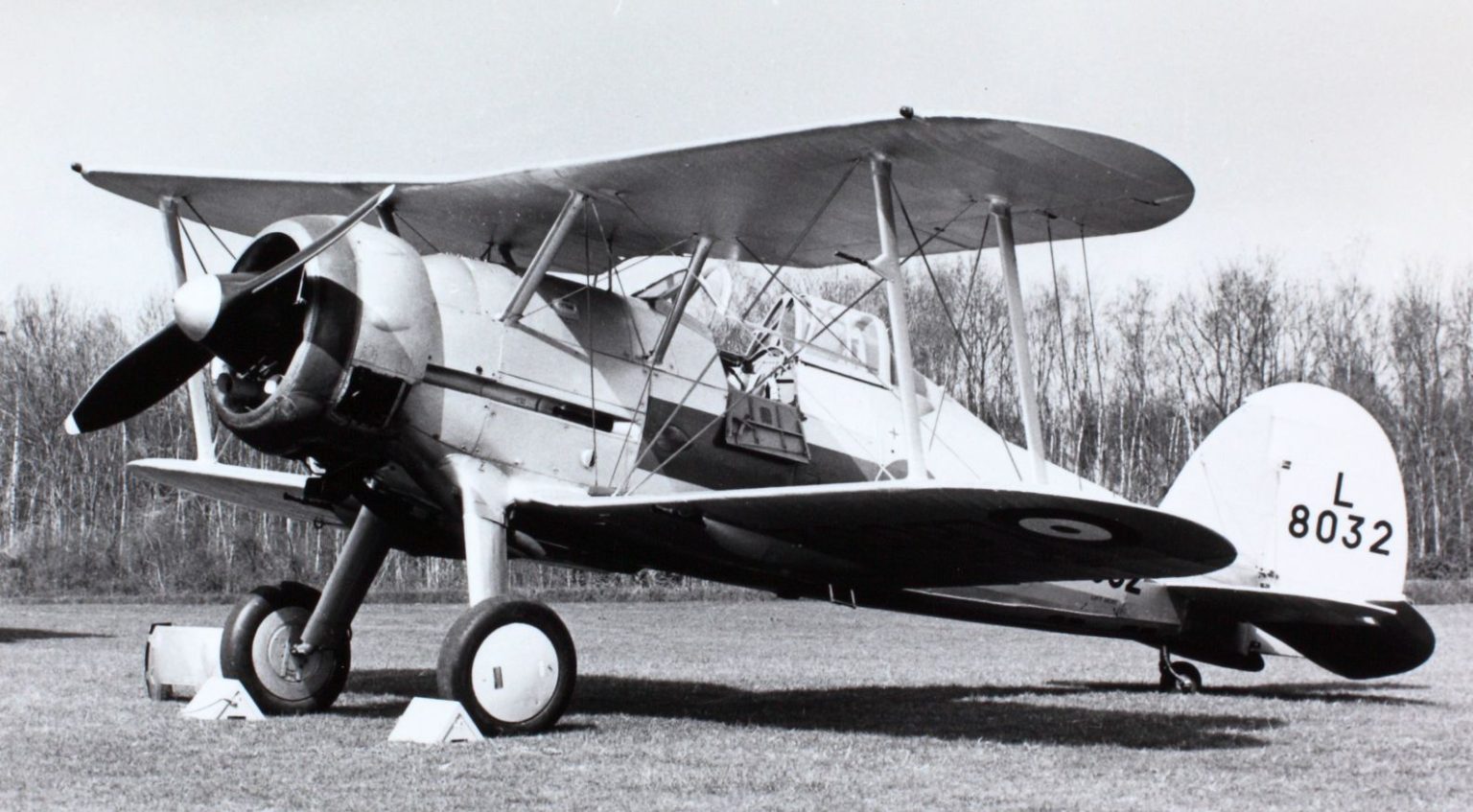Gloster Gladiator Mk I biplane fighter of the Royal Air Force in flight