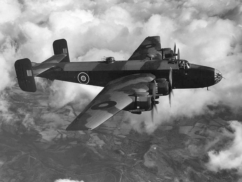 Handley Page Halifax Mk III four-engine heavy bomber in flight