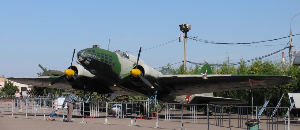 A preserved Ilyushin Il-4 in Soviet red-star markings  the long-range bomber that reached Berlin.