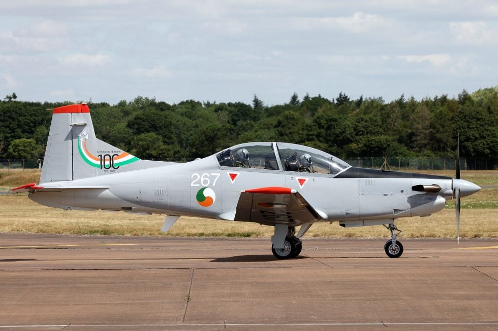 An Irish Air Corps PC-9M eight aircraft fly advanced training from Baldonnel.