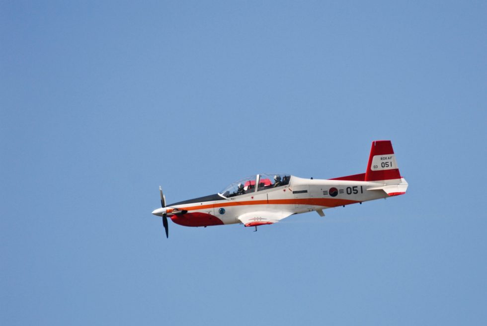 A KT-1 pulling through an aerobatic display the type is fully aerobatic and spin-cleared.
