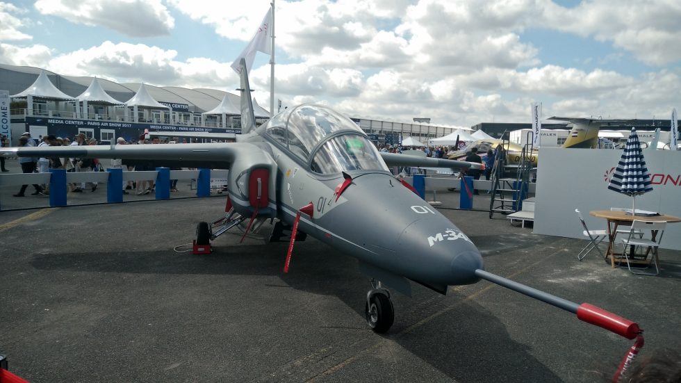 An M-345 on static display, showing its clean straight-wing layout.