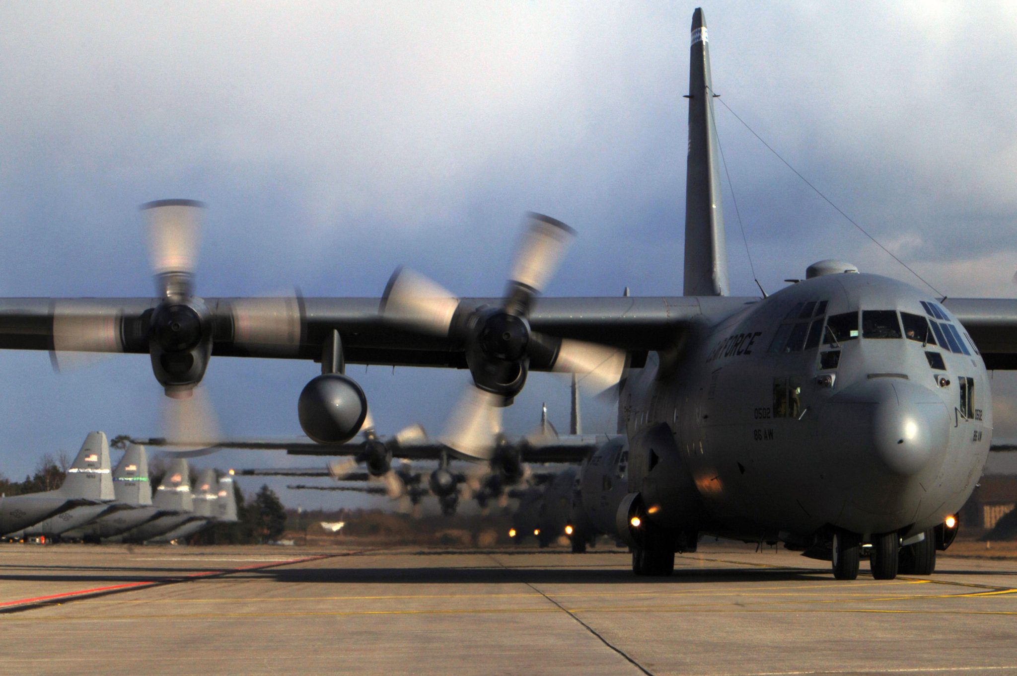 Lockheed C-130 Hercules military tactical airlifter in flight