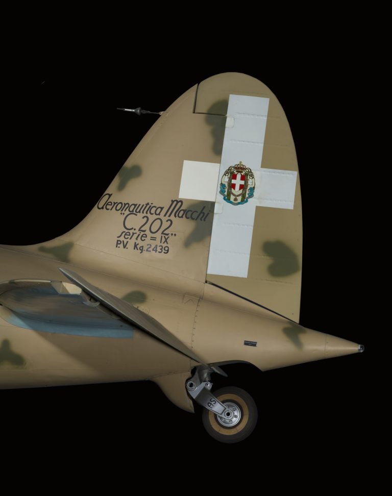 Tail detail of a preserved Macchi C.202 Folgore with the Savoia cross