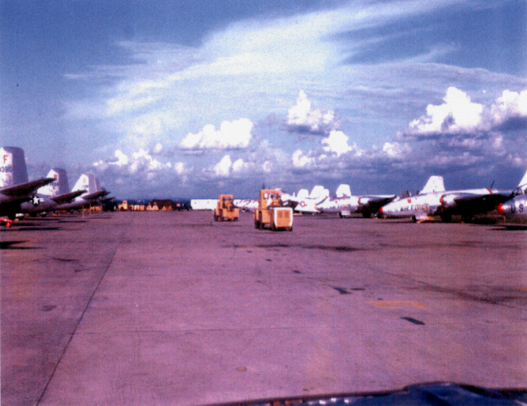 Martin B-57B Canberra bombers on the flight line at Bien Hoa Air Base, South Vietnam.
