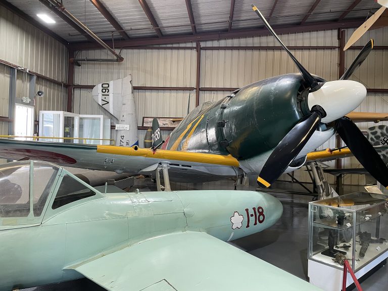 The Planes of Fame Mitsubishi J2M3 Raiden in its hangar