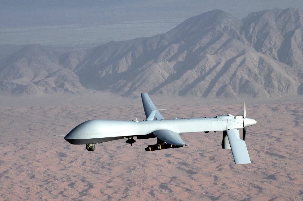 An MQ-1 Predator in flight slow, patient and unmistakable.