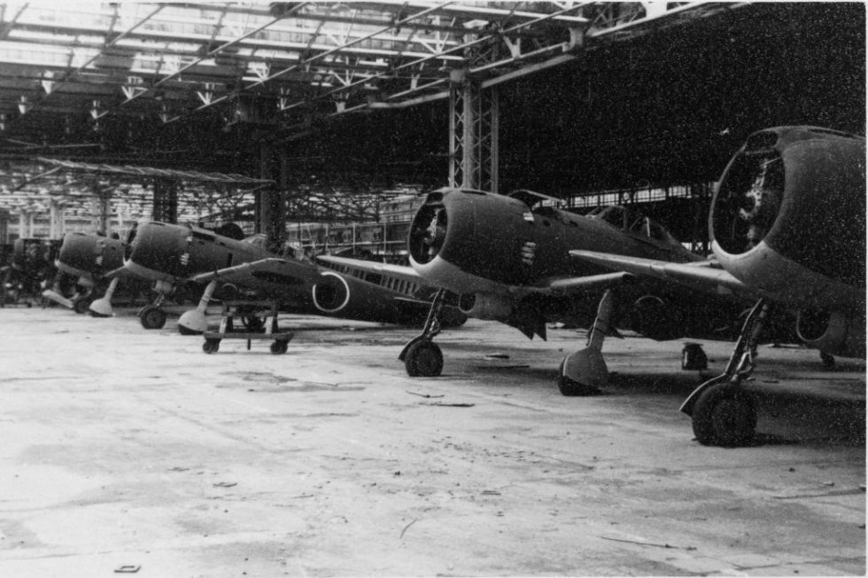 Hayate airframes on Nakajimas Ota assembly line  production that peaked before bombing and shortages bit.