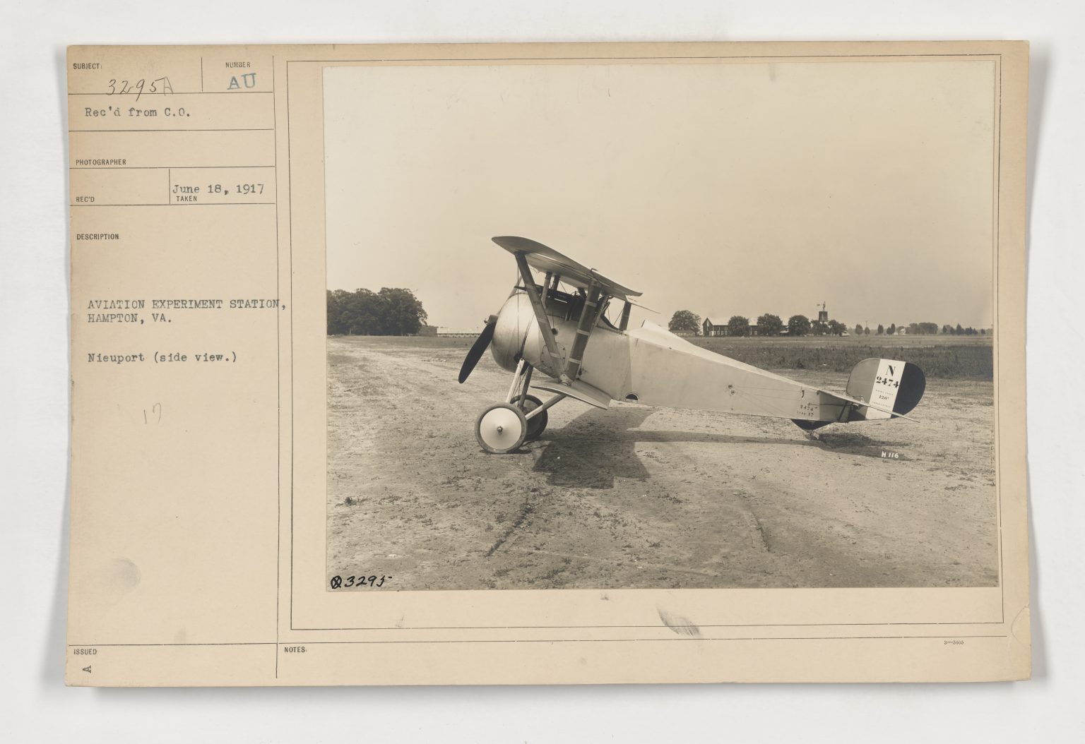 Nieuport 17 photographed side-on at a US Army aviation experiment station