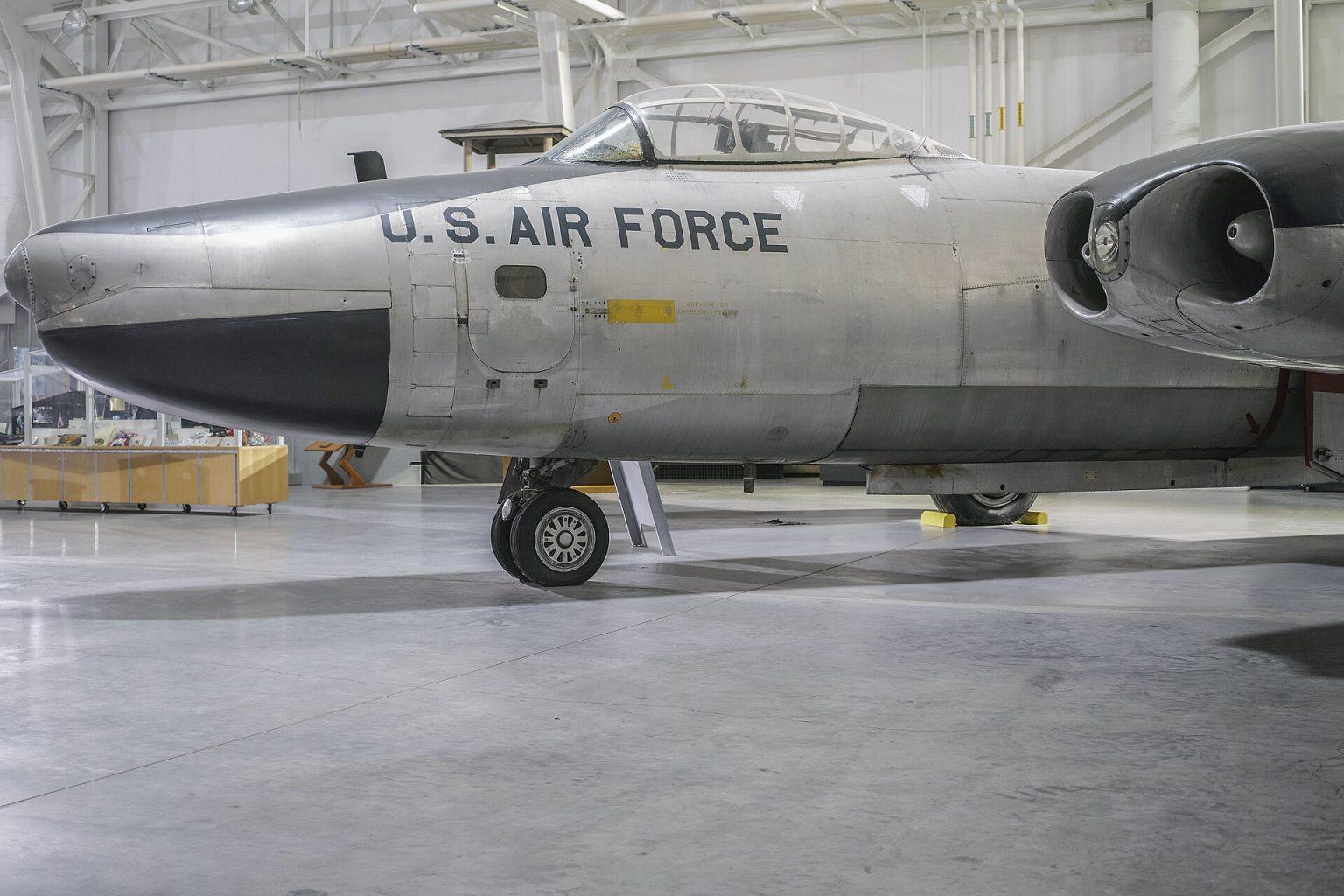 Preserved North American B-45C Tornado head-on, showing glazed nose and four turbojets. Photo: Aaron Headly / Wikimedia Commons (CC BY-SA 4.0).
