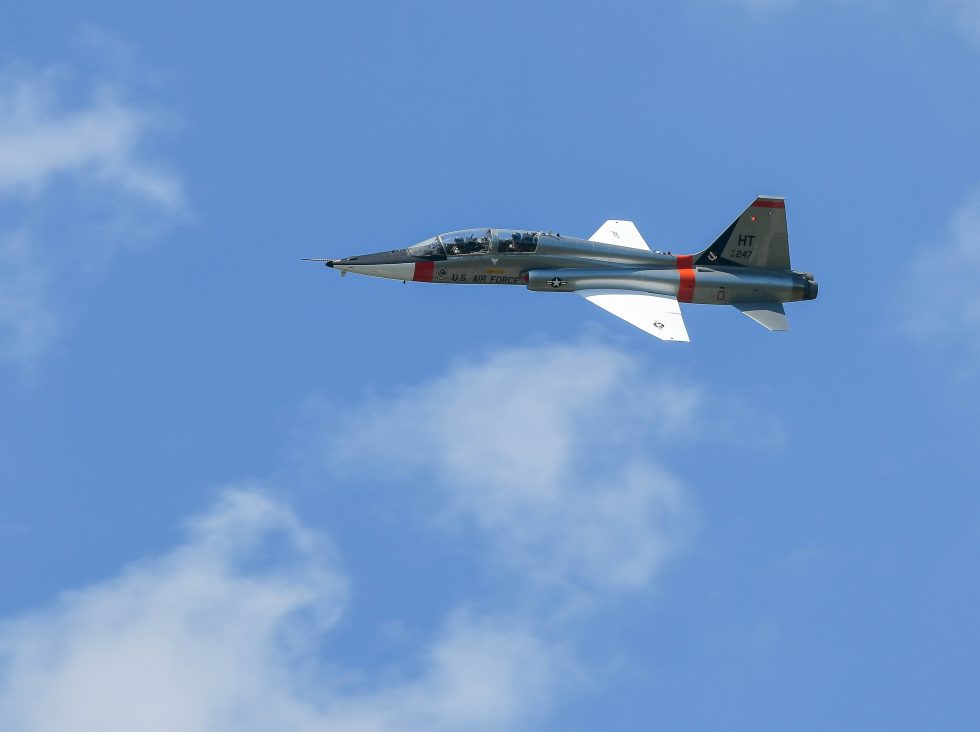 A T-38 Talon in flight the worlds first supersonic trainer.