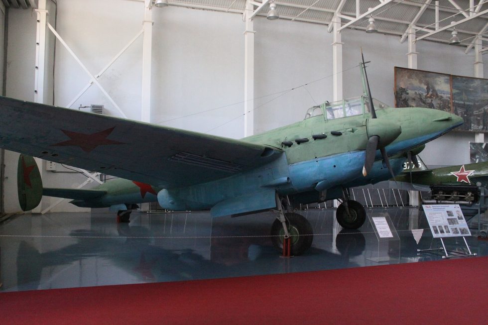An unmarked Pe-2FT on display  the glazed nose housed the bombardier.