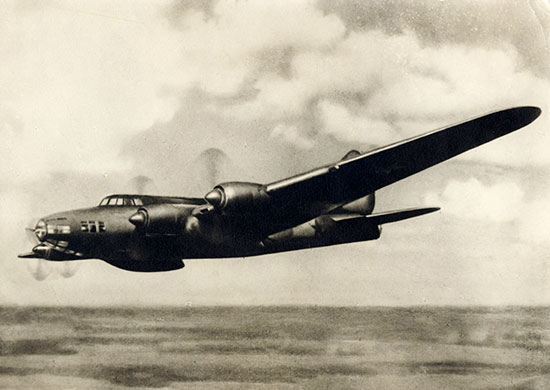 A TB-7 / Pe-8 in flight  a rare wartime image of the Soviet heavy bomber airborne.
