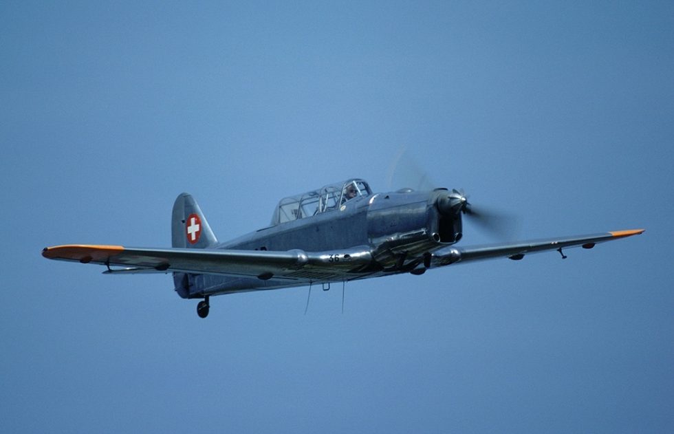 Pilatus P-2 U-136 of the Swiss Air Force in flight the trainer built to fly like a fighter.