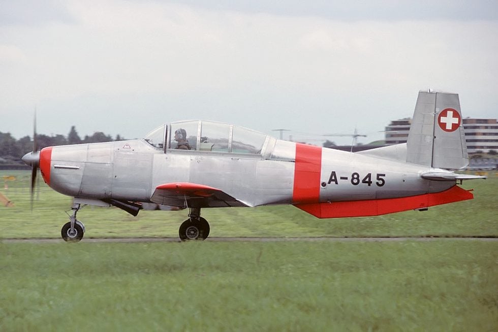 A Pilatus P-3-05 in Swiss Air Force markings  the type that trained Switzerlands pilots.