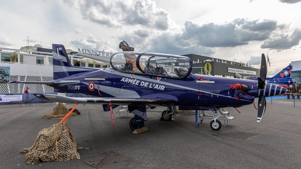 A PC-21 on static display at the 2019 Paris Air Show, Le Bourget.