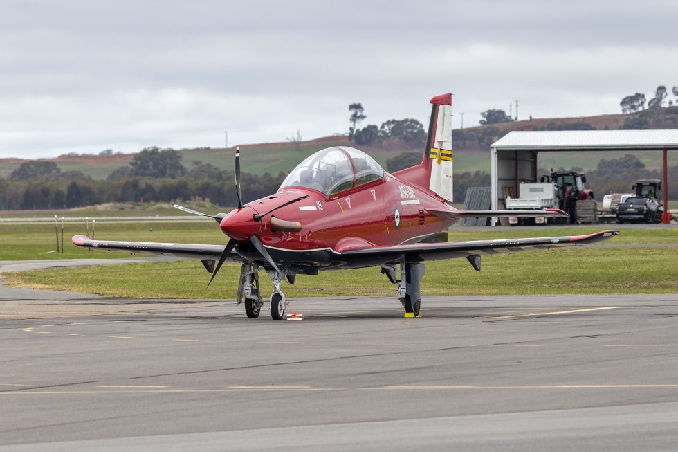 A Royal Australian Air Force PC-21 at Wagga Wagga.