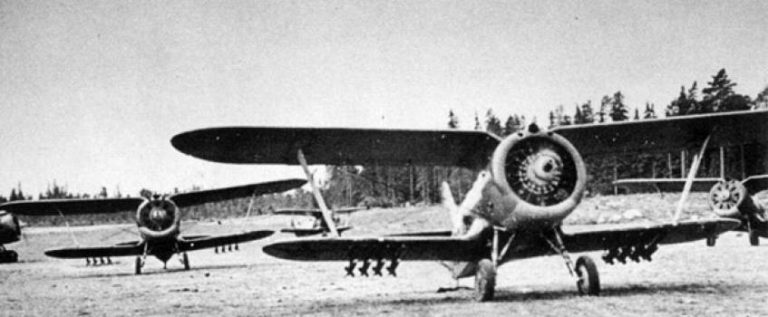 An I-153 fitted with RS-82 rockets  the ground-attack role that gave the biplane a second life.