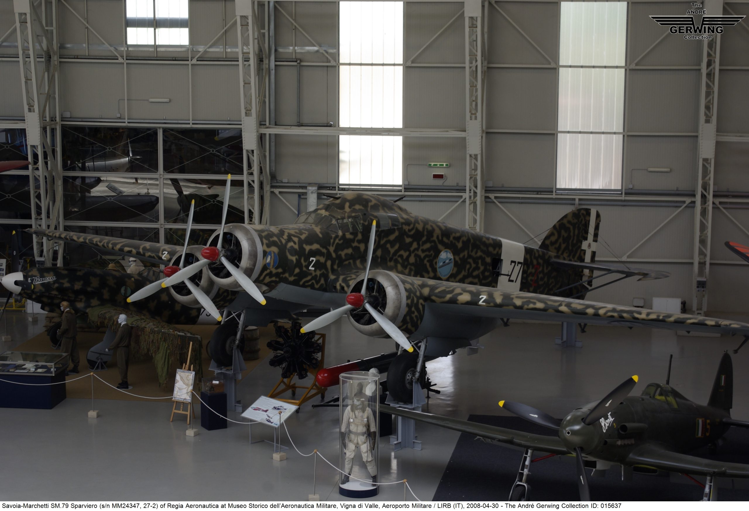 Preserved Savoia-Marchetti SM.79 Sparviero, the three-engined Italian bomber, showing its radial engines and humped dorsal gondola