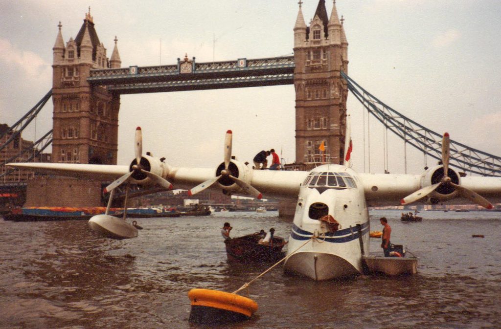 Preserved Short Sunderland moored by Tower Bridge, London. Photo: AndrewRT / Wikimedia Commons (CC BY-SA 3.0).