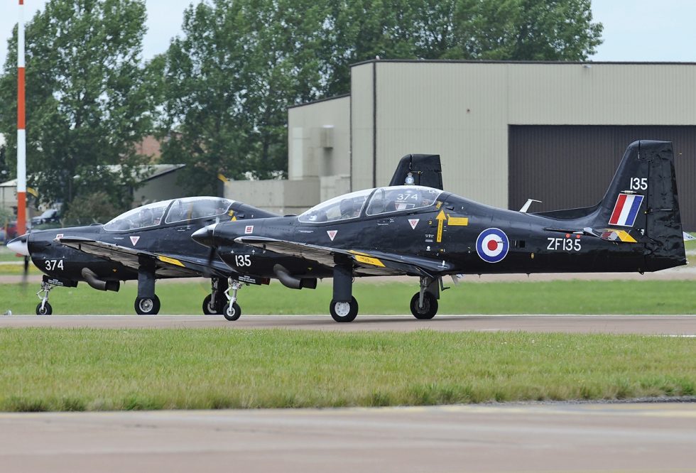 A Shorts Tucano T.1 of the Royal Air Force the re-engined British-built version.