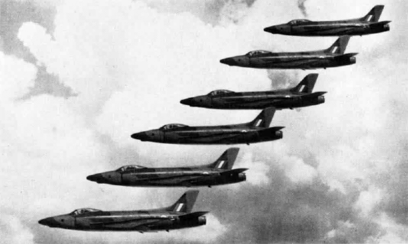 Supermarine Swift FR.5s of No. 2 Squadron RAF in flight, 1956 — the low-level reconnaissance role in which the type finally succeeded