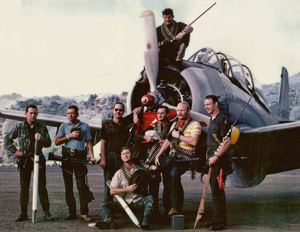Raven forward air controllers with a T-28D Trojan at the secret base of Long Tieng, Laos, 1970.