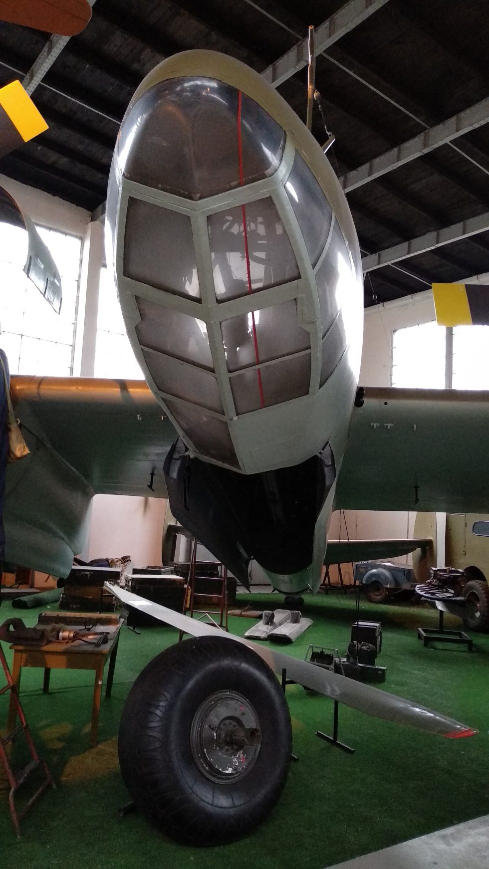 The bomb-aimers glazed nose in close-up.