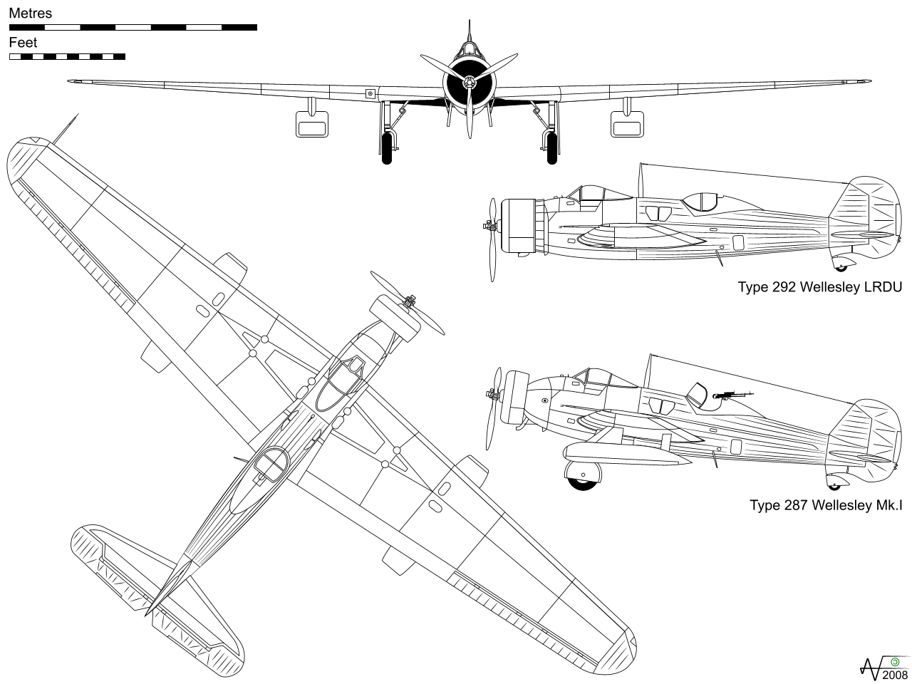 Three-view drawing of the Vickers Wellesley
