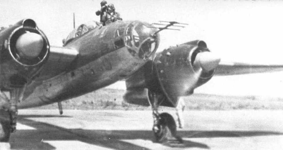 The glazed nose and cockpit of a P1Y Ginga in close-up.